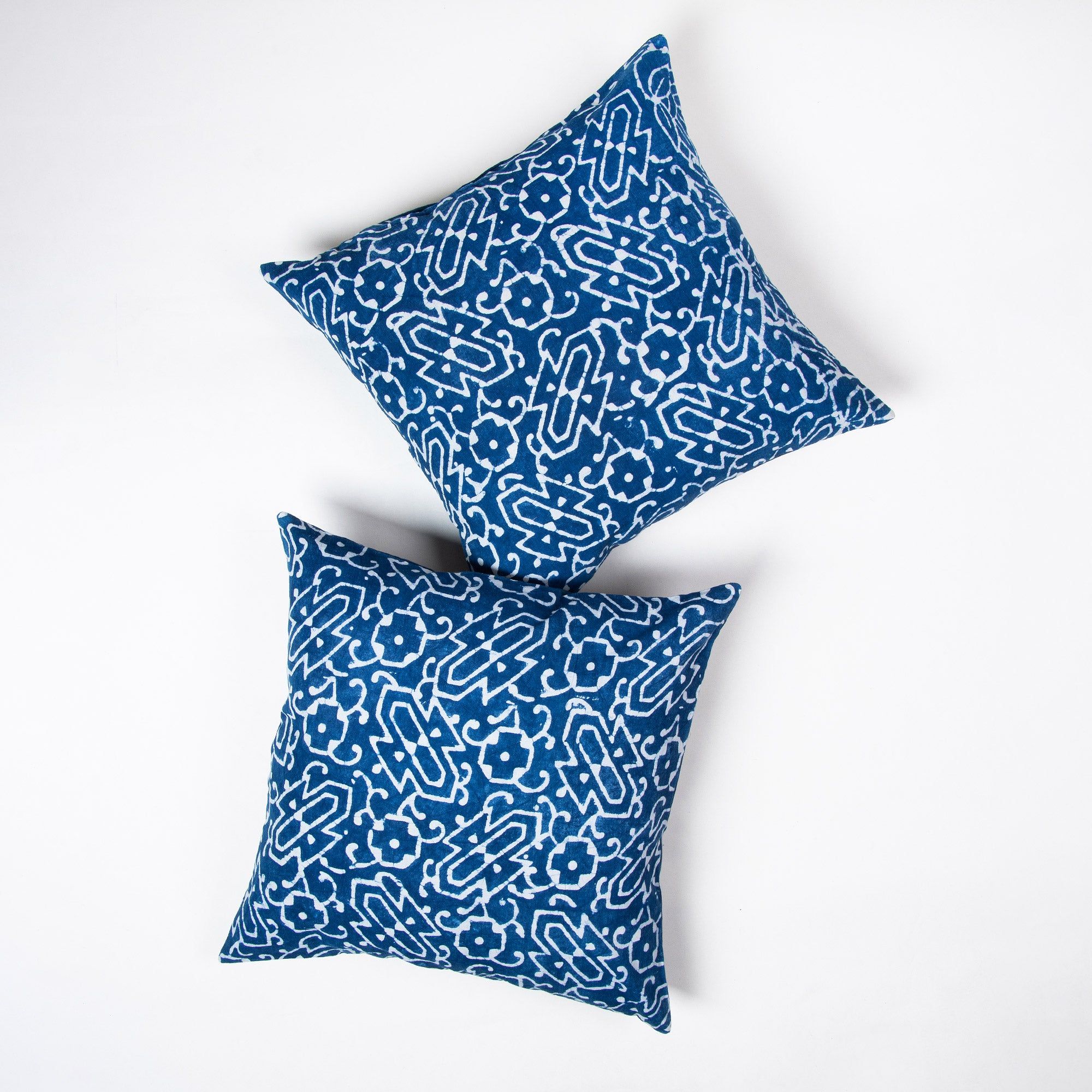 Abstract Block Blue Print Cotton Cushion Cover